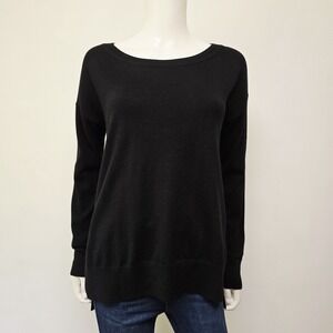 Gap Sweater Top Small Women Black Drop Shoulder Merino Wool Blend Preppy Classic
